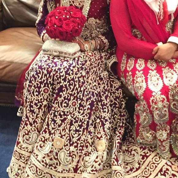 Purple & Red Indian/Pakistani Wedding dress with Swarovski Stone Work and train. - Picture 15 of 16